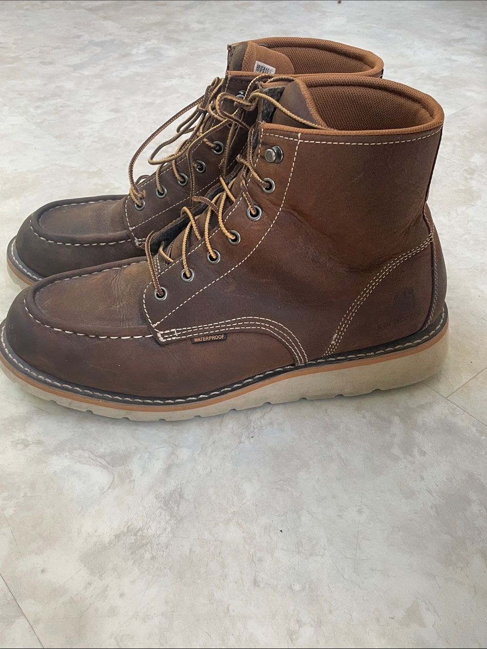 Carhartt Men's CMW6095 Waterproof Brown Leather Wedge Sole Work Boots Size 12 M